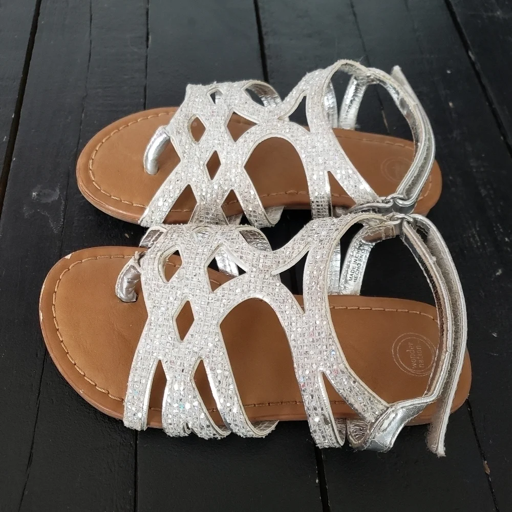 Wonder Nation Toddler Girl 8 Sparkly Silver Strappy Sandals